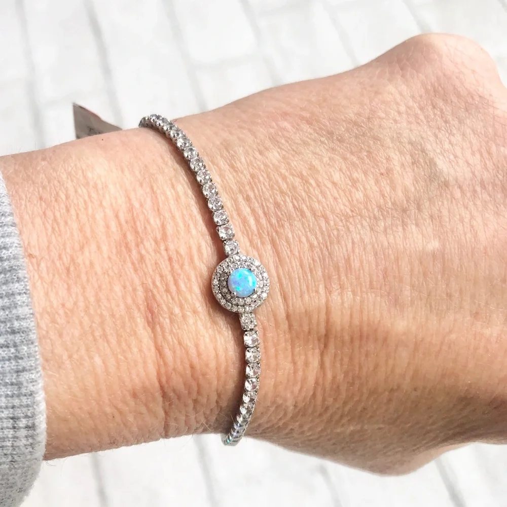 Cote d'Argent NWT Sterling Silver Blue Opal & CZ Bolo Toggle Bracelet